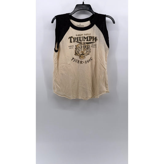 TRIUMPH By Lucky Brand Women's Beige-Gray Crewneck Tiger Sleeveless Top SZ M