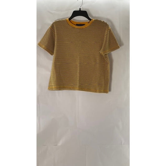 KAREN SCOTT Women's Orange/Black Striped Crewneck Short Sleeve Top SZ M