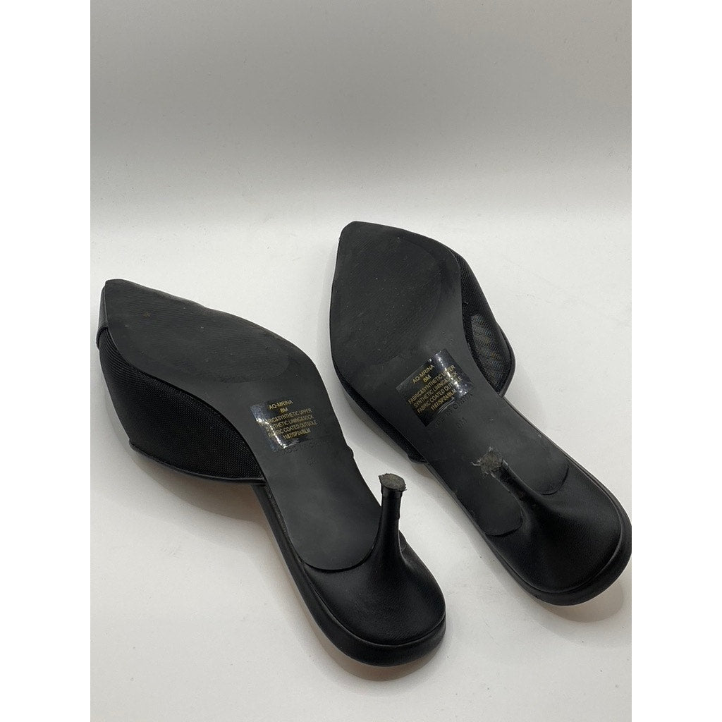 AQUA Women's Black Mrina Mesh Pointed-Toe Slip-On Pumps SZ 8