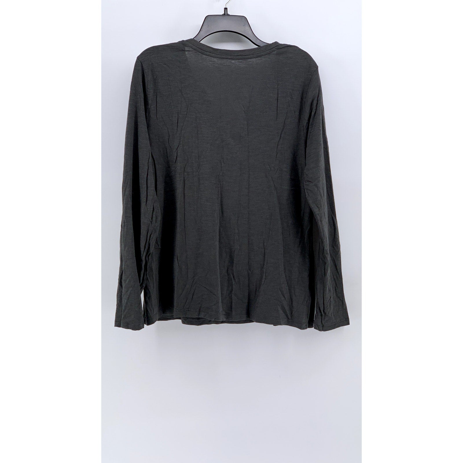 ANN TAYLOR LOFT Women's Charcoal Ruffle V-Neck Long Sleeve Top SZ XL