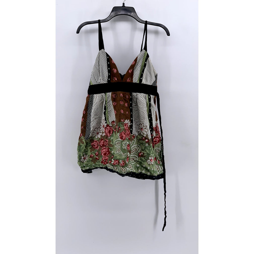 SPEECHLESS Women's Multi Floral Printed V-Neck Belted Top SZ M
