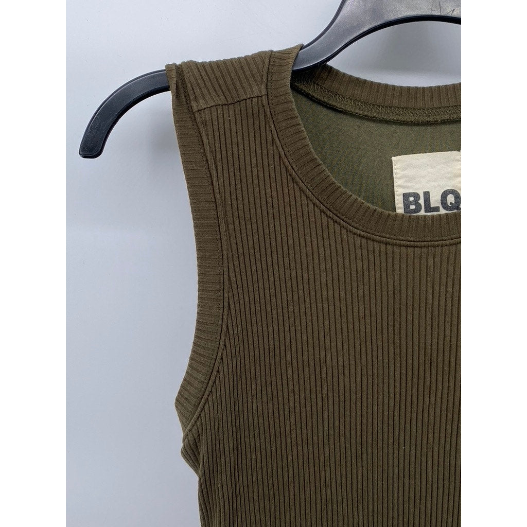 BLQ Women's Olive Green Crewneck Ribbed Sleeveless Heavyweight Maxi Dress SZ S