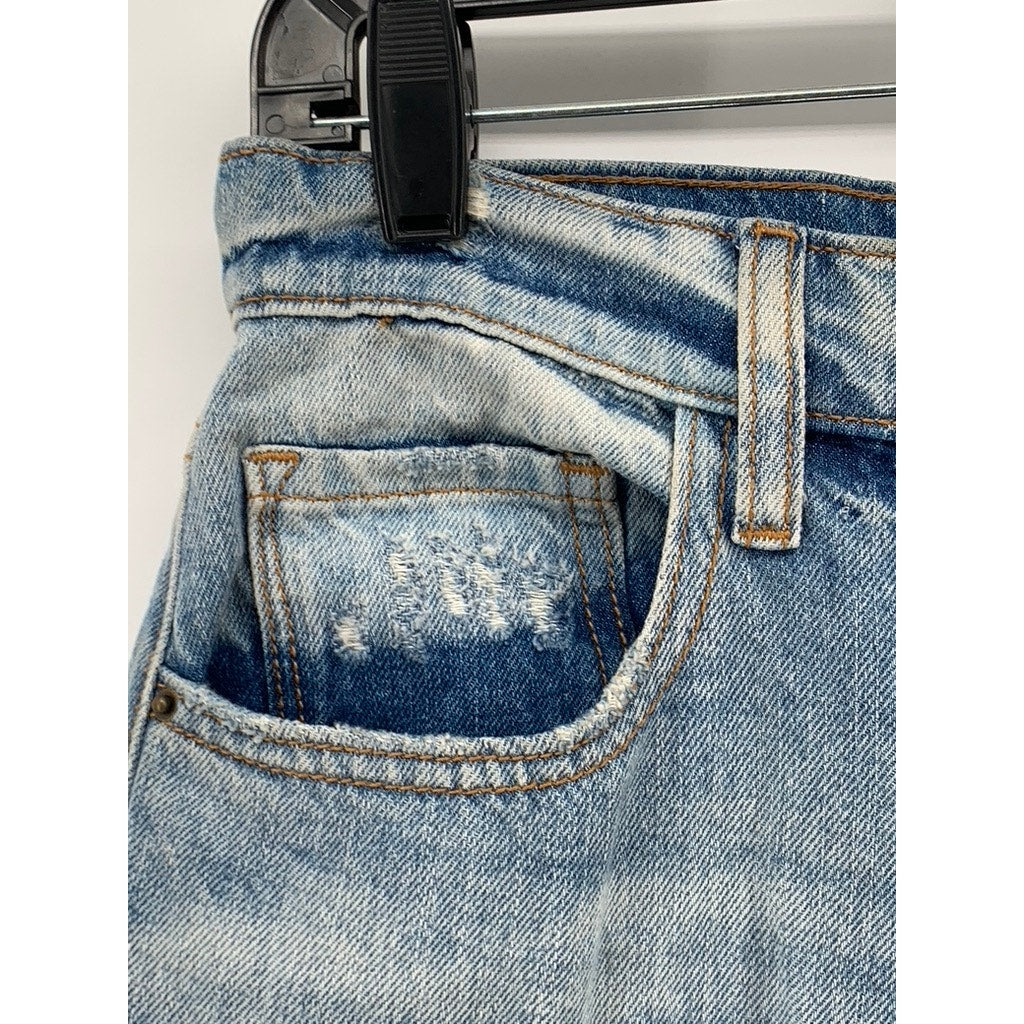 SNEAK PEEK Women's Medium Wash Distressed Relaxed Fit Straight Jeans SZ 5/27