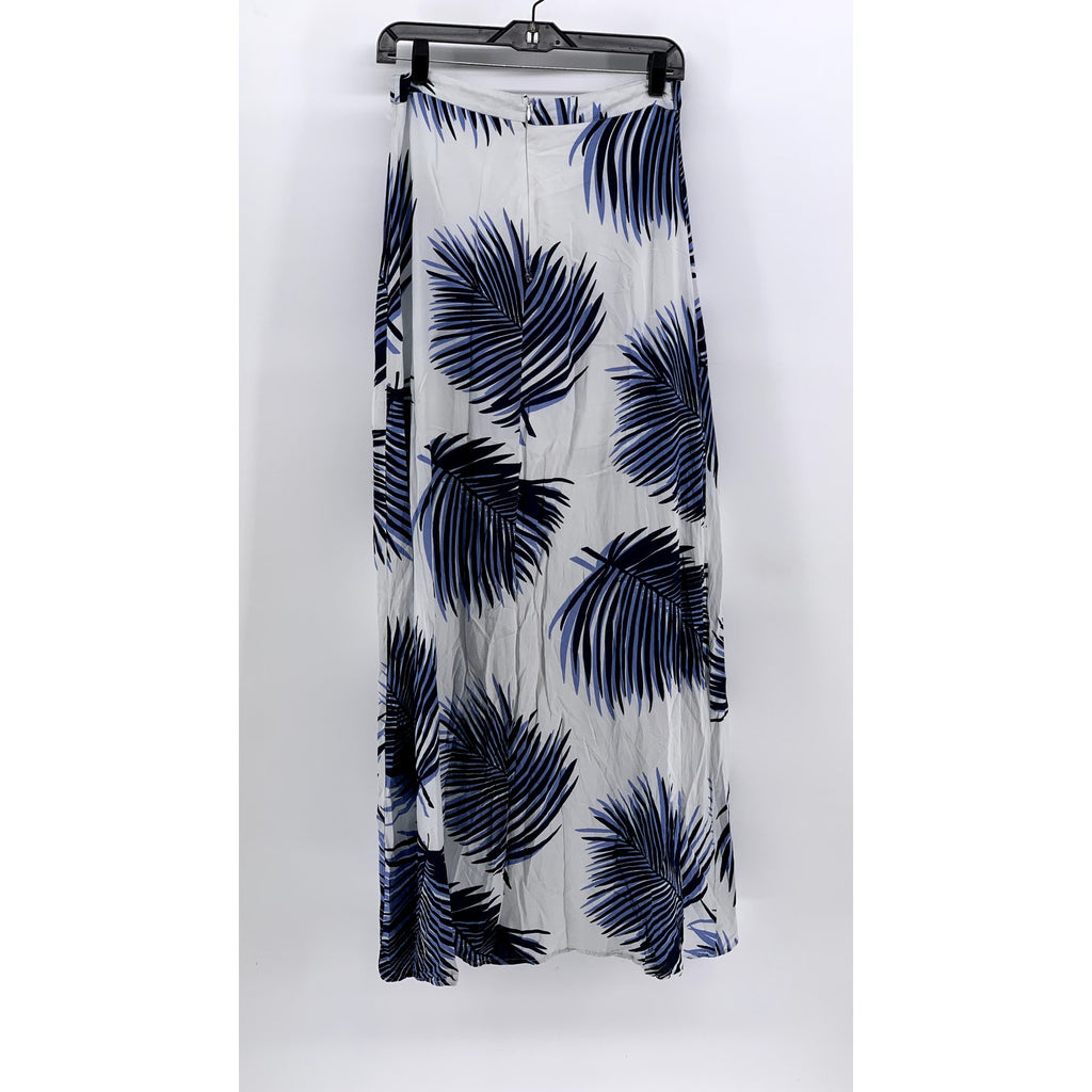 PETAL ROZ Women's White-Blue Tropical Print Maxi A-Line Skirt SZ M