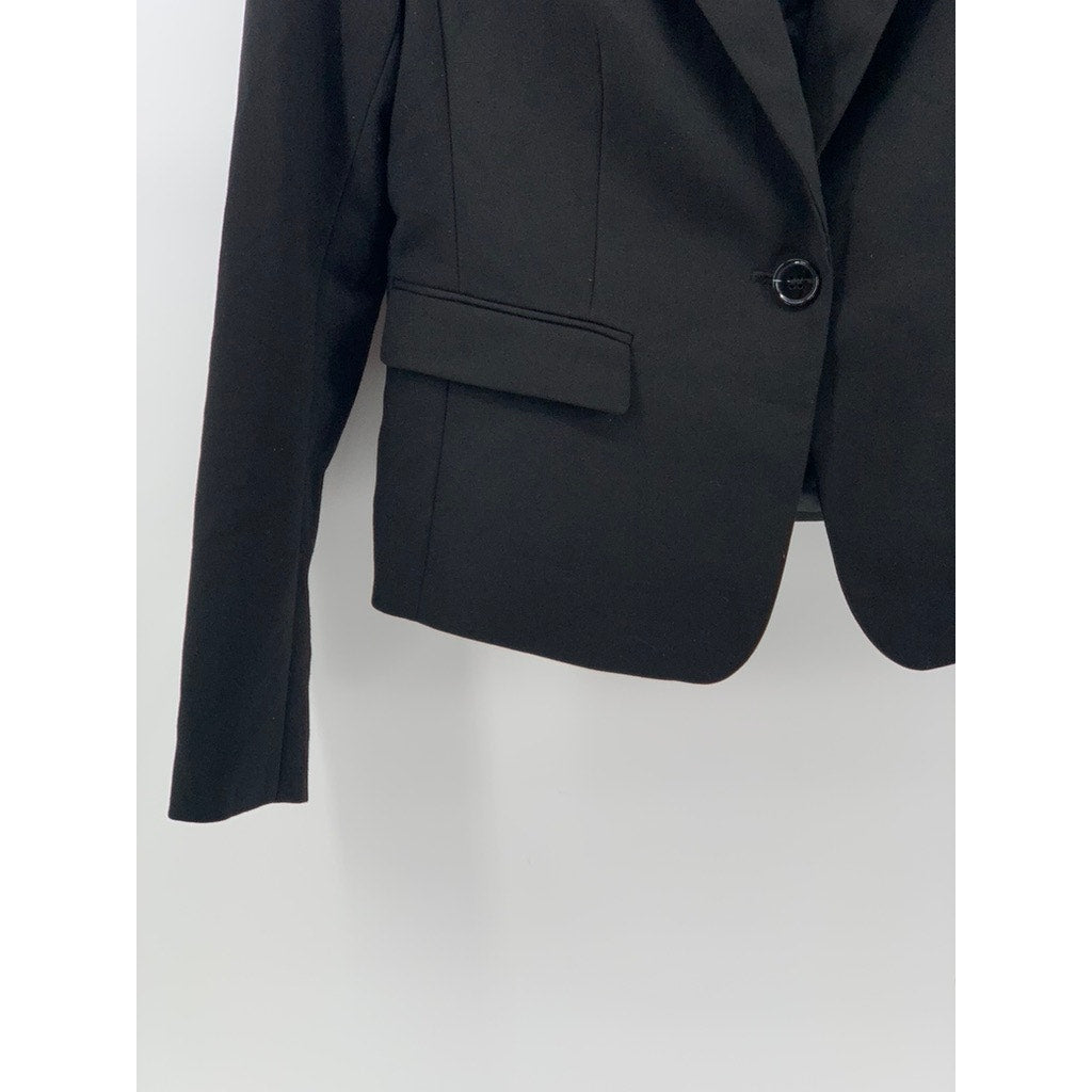 H&M Women's Black Solid Single-Button Notch Collar Long Sleeve Blazer SZ 8