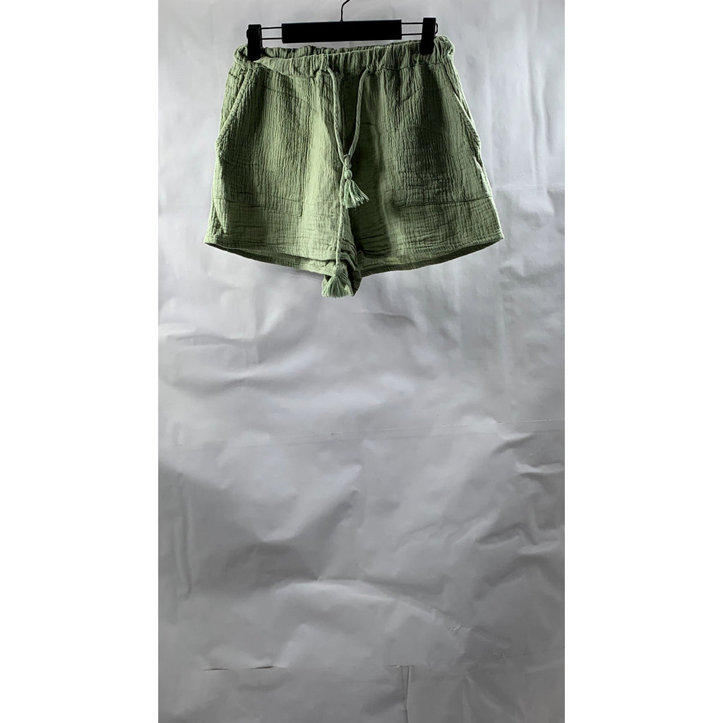 MIDNIGHT SKY Women's Green Lightweight Relaxed Fit Drawstring Shorts SZ M