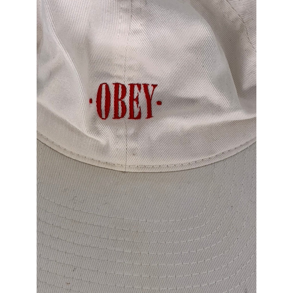 OBEY Men's White-Red Embroidered Logo Adjustable Hat SZ OS