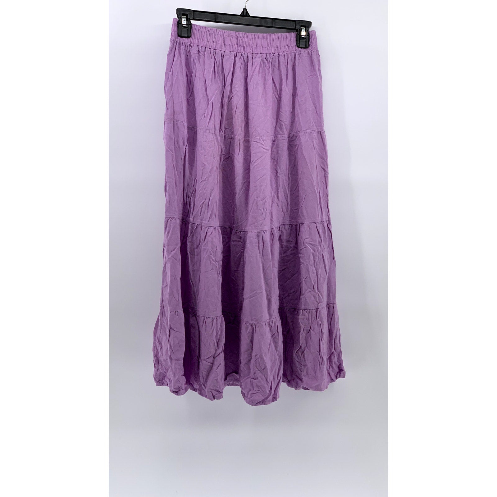 UNBRANDED Women's Lilac Tiered Pull-On Drawstring A-Line Midi Skirt SZ SM