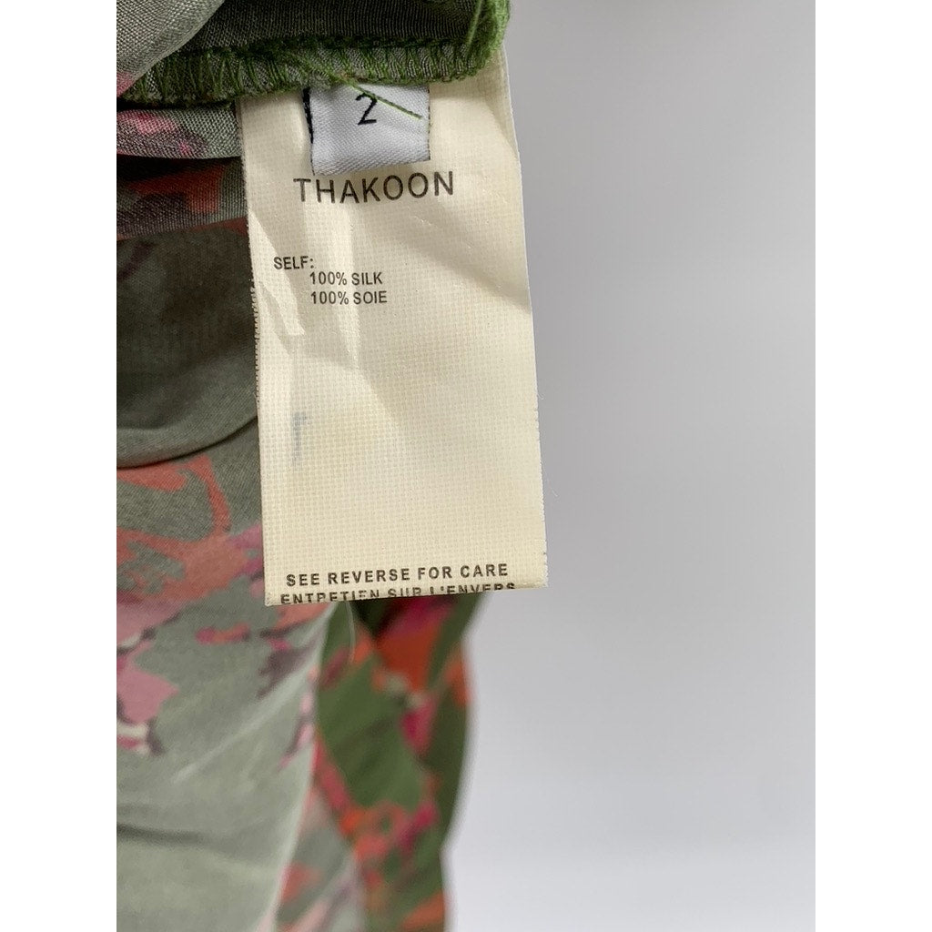 THAKOON ADITION Women's Army Green-Orange Floral 3/4 Sleeve Mini Dress SZ 2