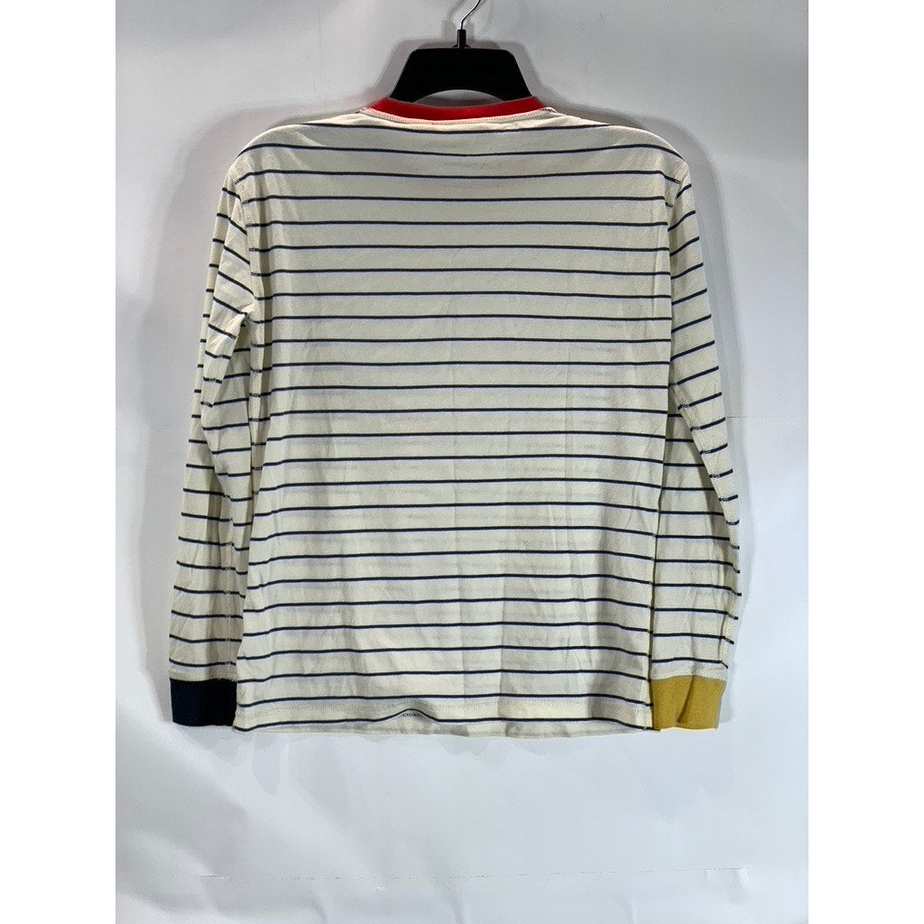 SLEEPY JONES Women's Cream/Navy Striped Crewneck Colorblock Pajama Top SZ XXS