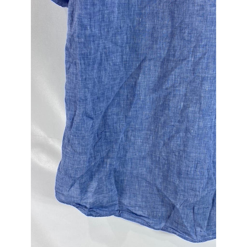 PAUL & SHARK YACHTING Men's Tall Blue Linen Button-Up Short Sleeve Shirt SZ 1XT