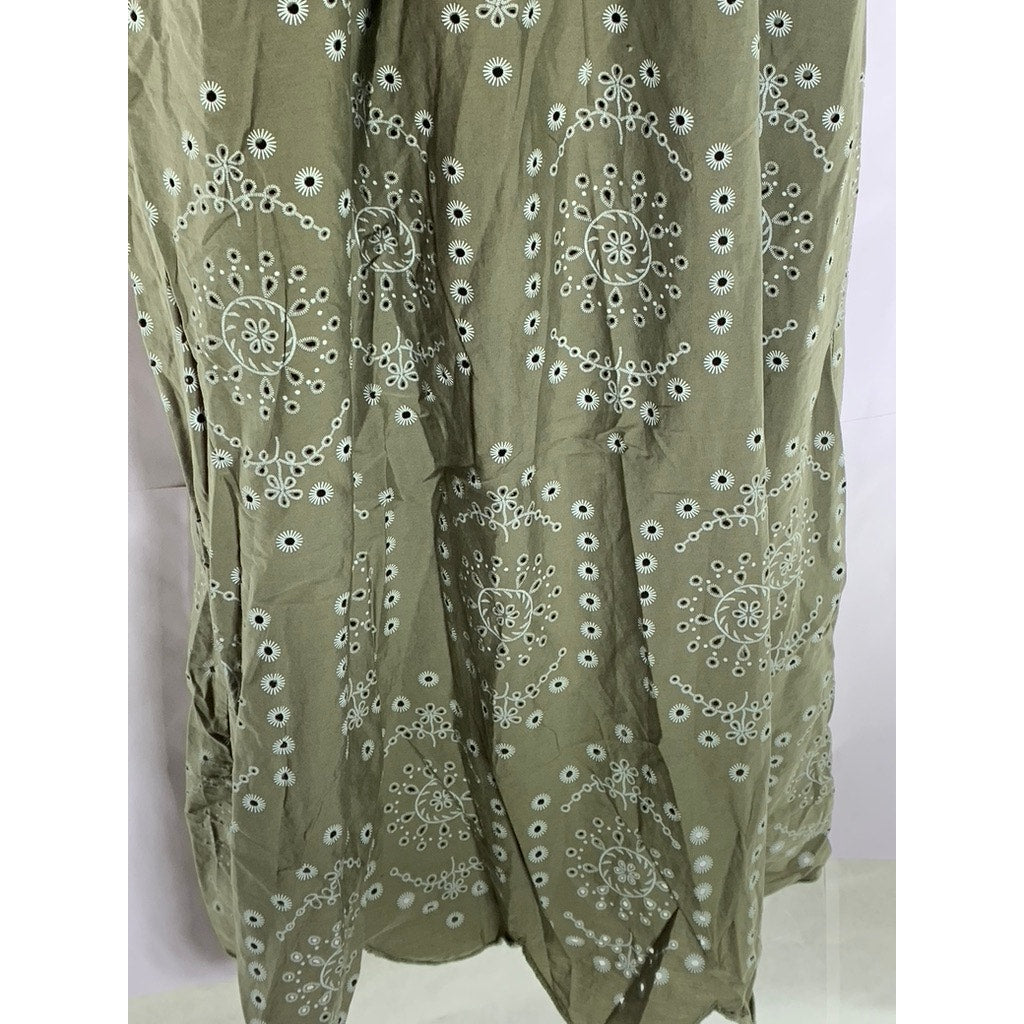 PRIMARK Women's Green Eyelet Keyhole Front Puff-Sleeve Maxi Dress SZ 12