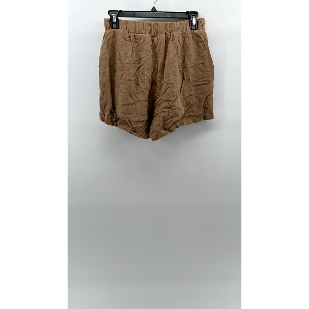 AUTOMET Women's Tan Linen-Blend Textured Pull-On Relaxed-Fit Casual Shorts SZ S