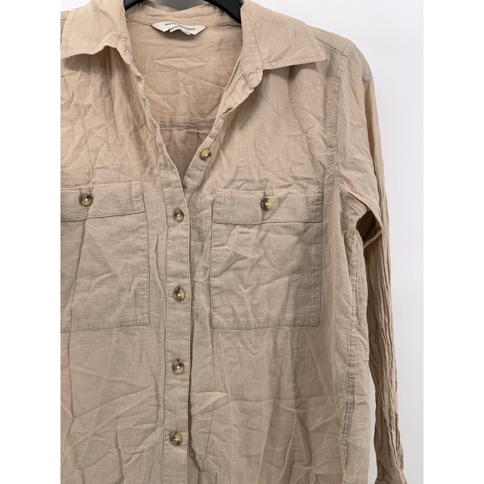 CLUB MONACO Women's Beige Button-Up Long Sleeve Regular-Fit Shirt SZ XS