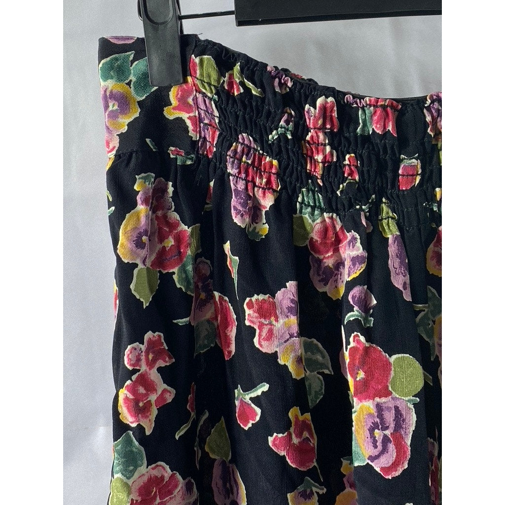CAROLE LITTLE Women's Black Floral Loose-Fit Wide-Leg Pants SZ 8