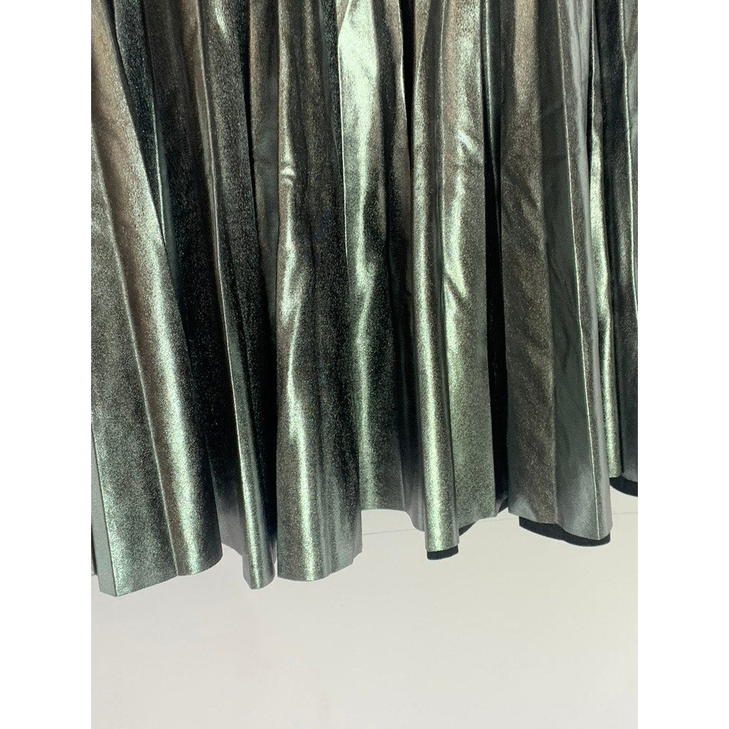 ZARA Women's Gray Metallic Faux Leather Pull-On Swing Skirt SZ 13-14(S)