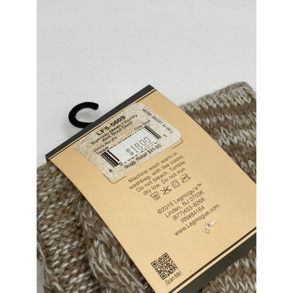 LEGMOGU'E Women's Taupe Rhythmic Mesh Chunky Knit Textured Boot Socks SZ OS