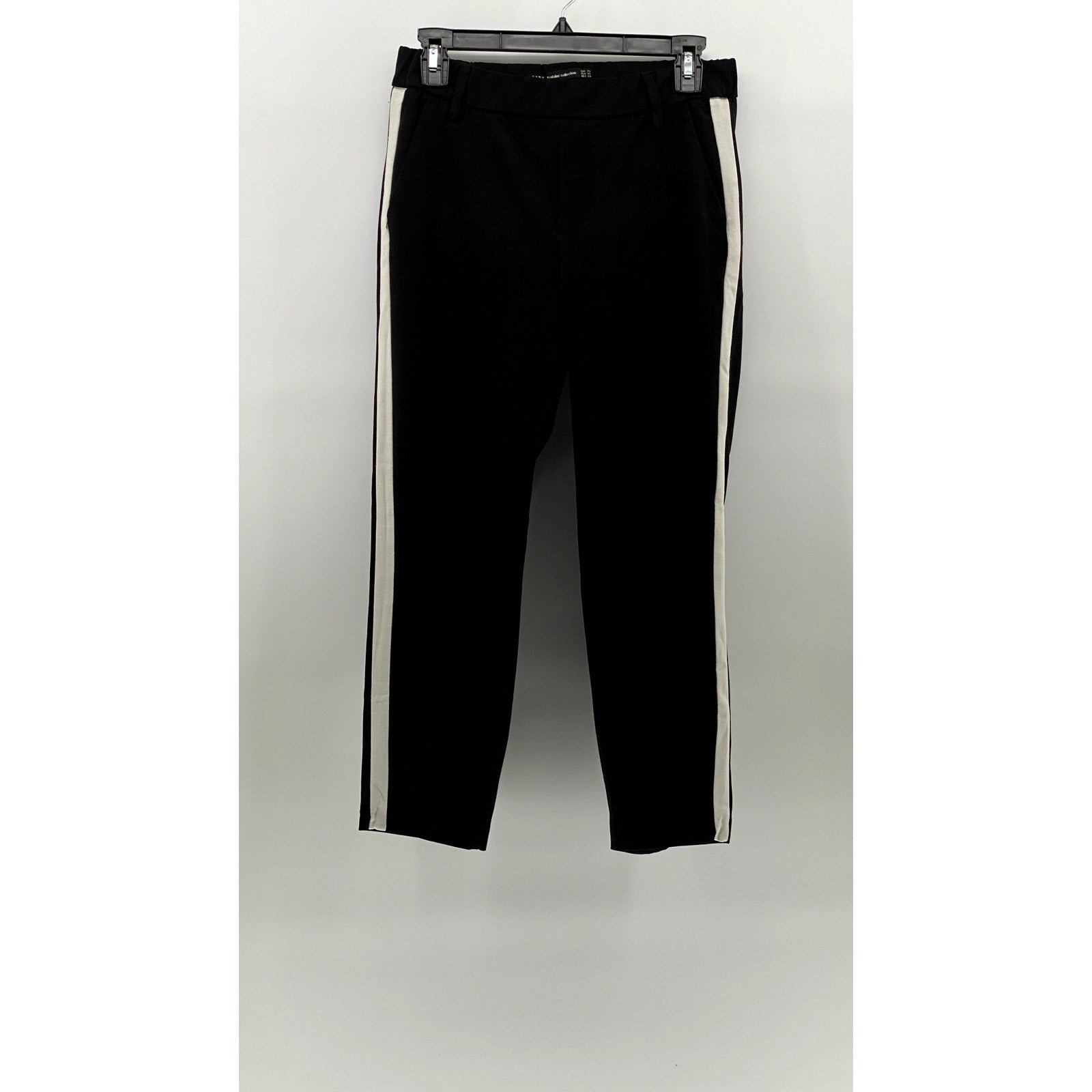 ZARA TRAFALUC Women's Black-White Side Stripe Cropped Pull-On Pant SZ XS
