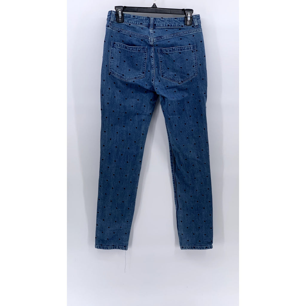 ULLA JOHNSON Women's Blue Denim Embroidered Polka Dot Skinny Leg Jeans SZ 2