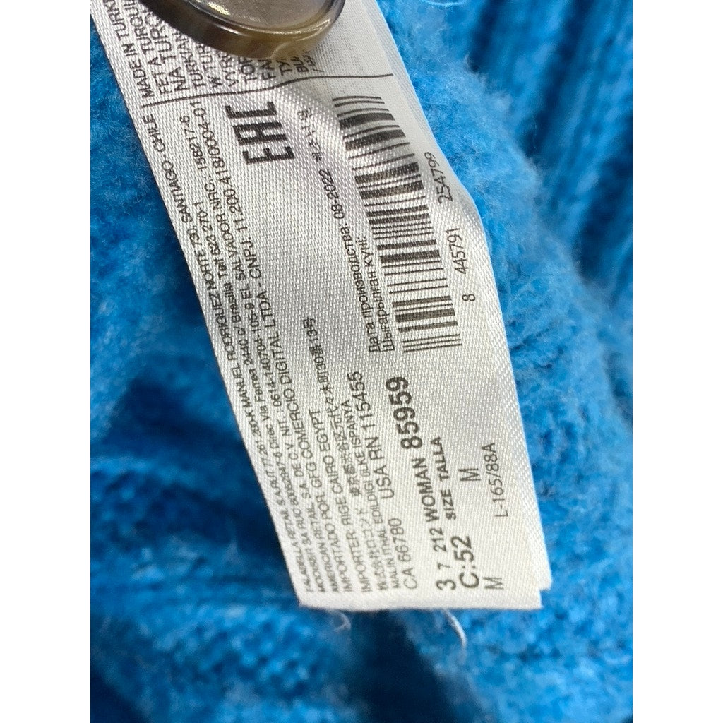MANGO Women's Blue Ribbed V-Neck Button-Up Oversized Long Sleeve Cardigan SZ M