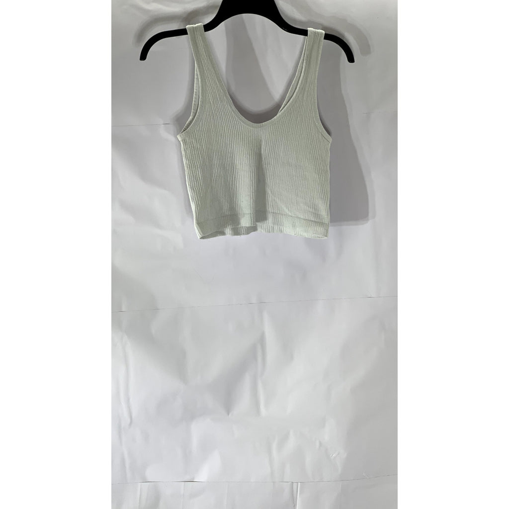 OUT FROM UNDER Women's White Ribbed Deep Scoop-Neck Cropped Tank Top SZ L