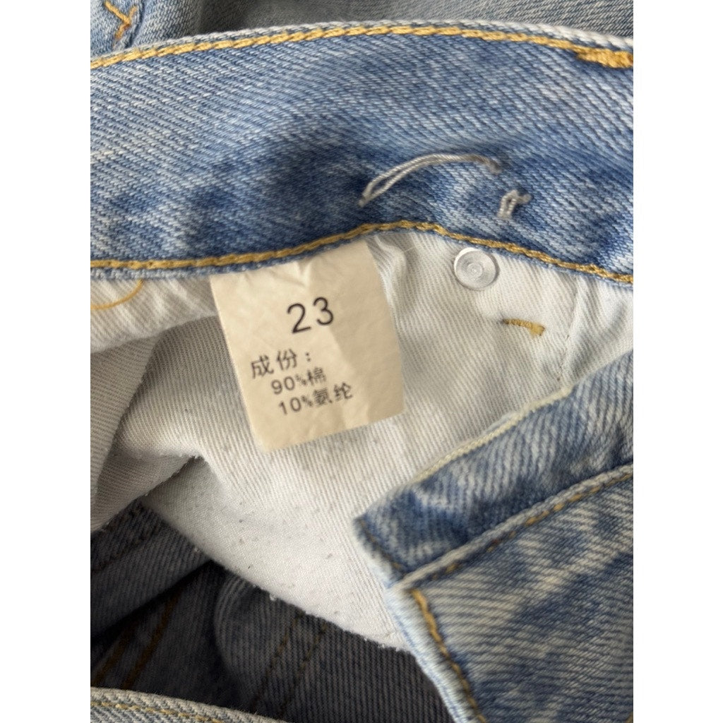 IN/CO Women's Light Blue Asymmetrical Waist Denim Straight-Leg Jeans SZ 23