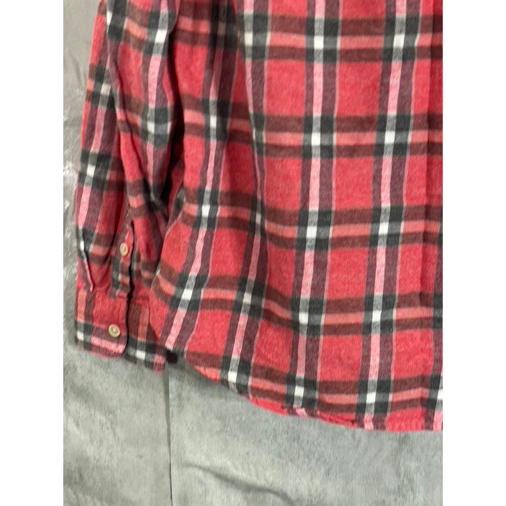 LUCKY BRAND Men's Red Plaid Humboldt Workwear Button-Up Long Sleeve  Shirt SZ L