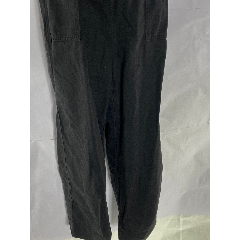 GAP Women's Petite Black Solid Demin Sleeveless Front Zip Jumpsuit SZ 10P