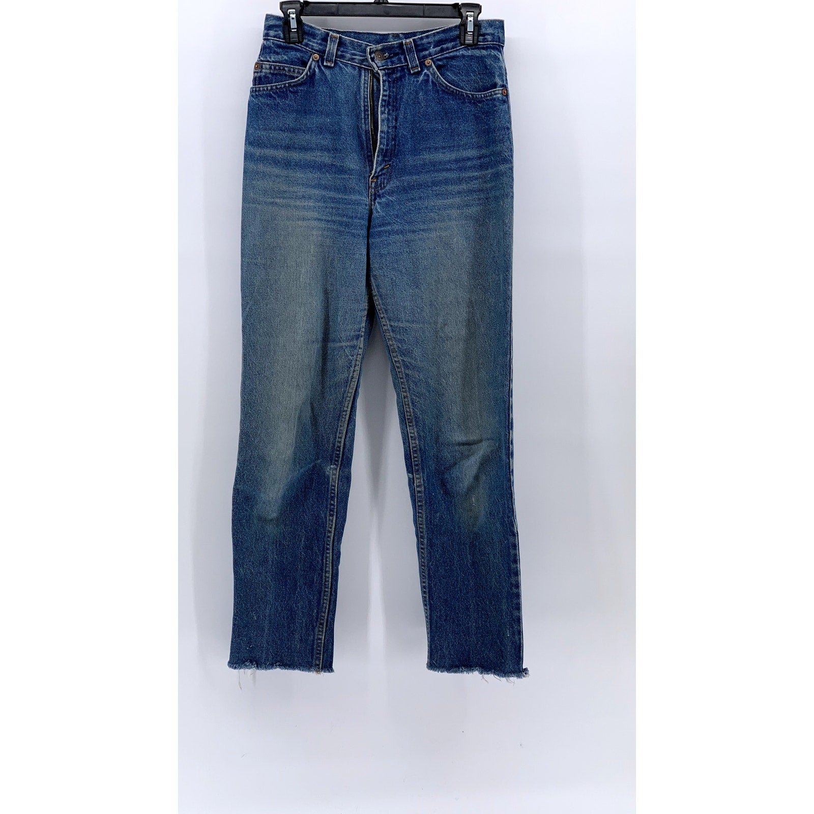 LEVI'S Misses Vintage Medium Blue Denim Frayed Classic Straight Jeans SZ L
