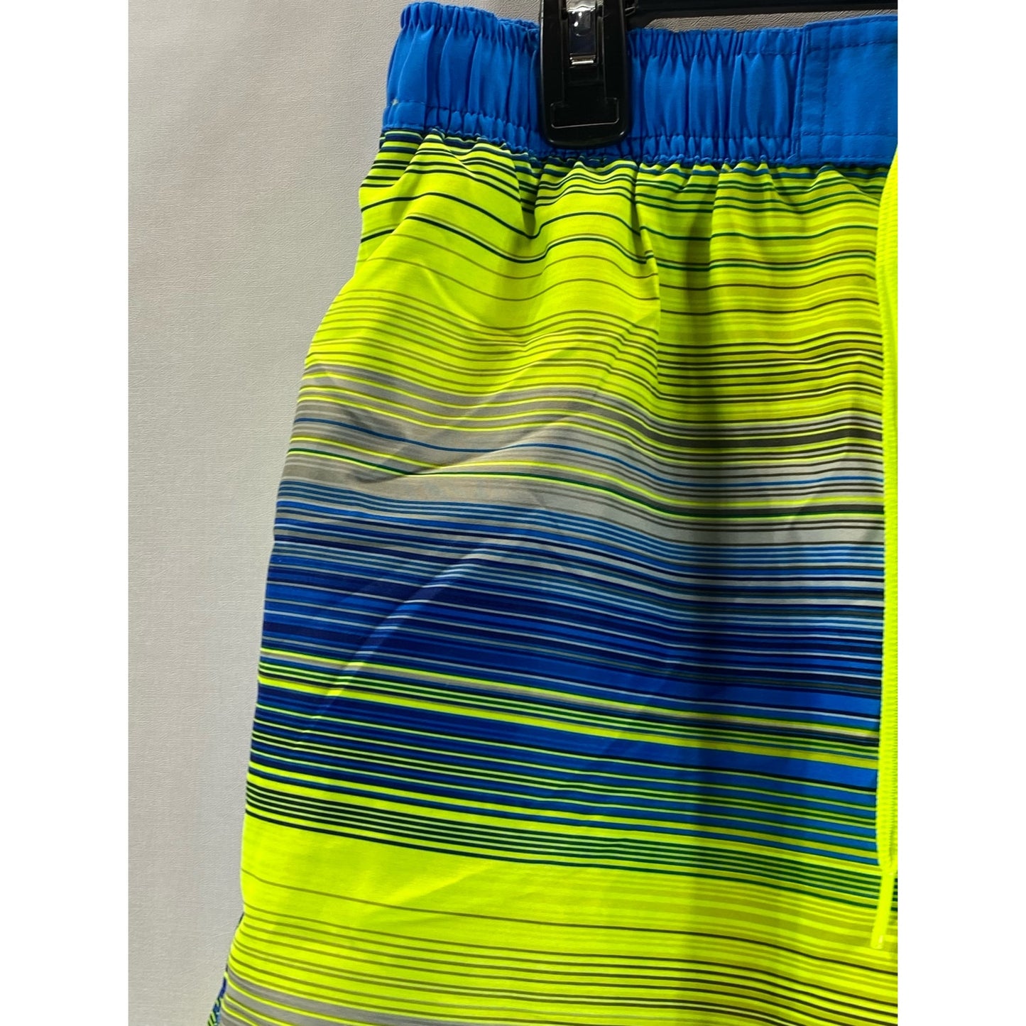 NIKE Men's Blue/Neon Green Mesh Lined Drawstring Pull-On Swim Trunks SZ M