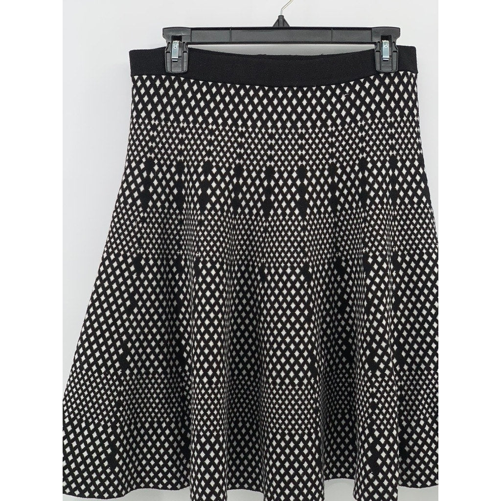 CARMEN MARC VALVO Women's Black-White Knit Mixed Diamond Flare Pull-On Skirt SZM