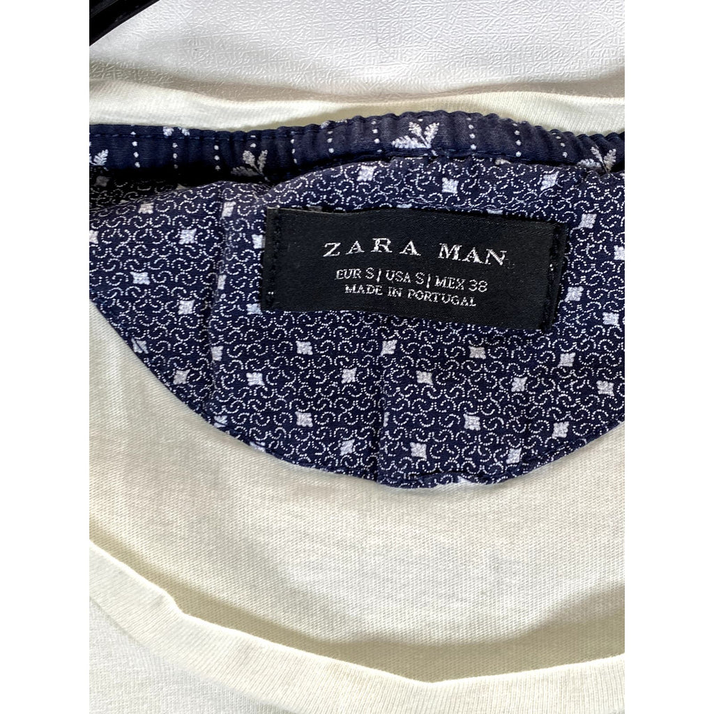 ZARA MAN Men's Navy/White Printed Colorblock Crewneck Short Sleeve T-Shirt SZ S