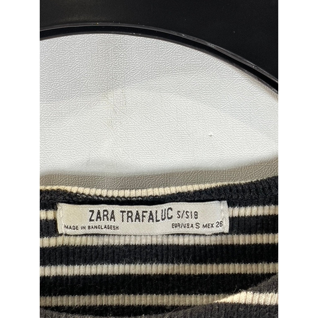 ZARA TRAFALUC Collection Women's Black-White Striped Halter Crop Top SZ S