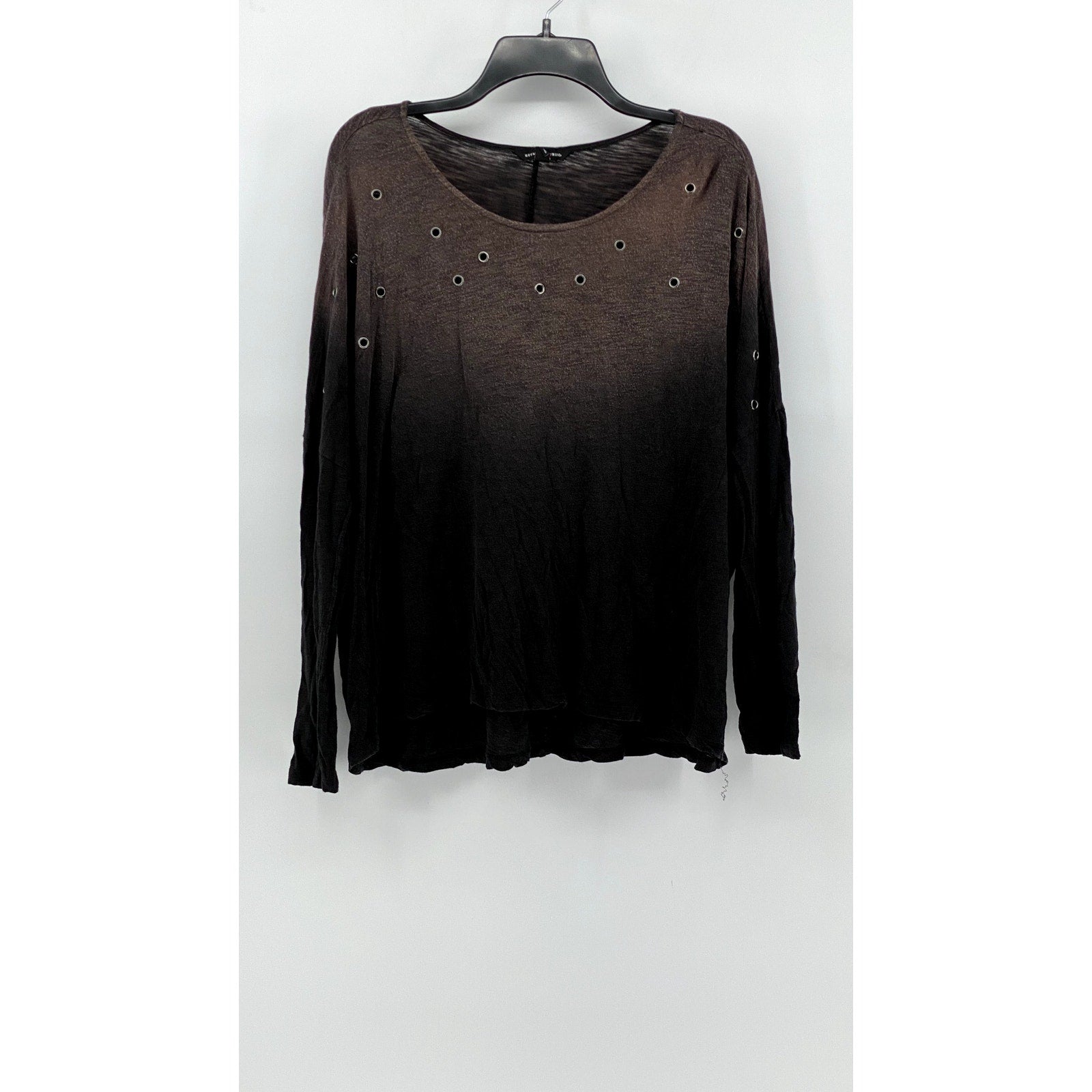 BECK & REPUBLIC Women's Black-Brown Distressed Ombre Studded Top SZ L
