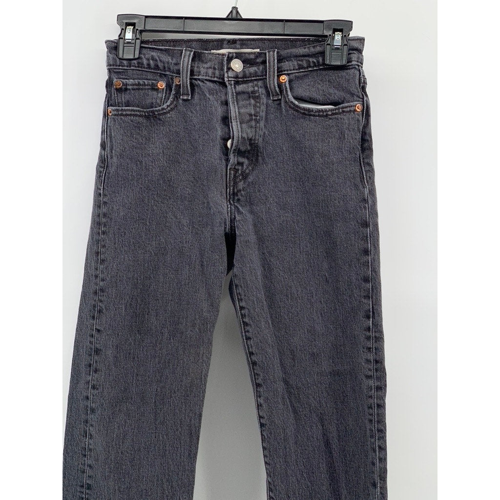 LEVI'S Women's Black Denim Wedgie Straight Frayed Button-Fly Jeans SZ 25