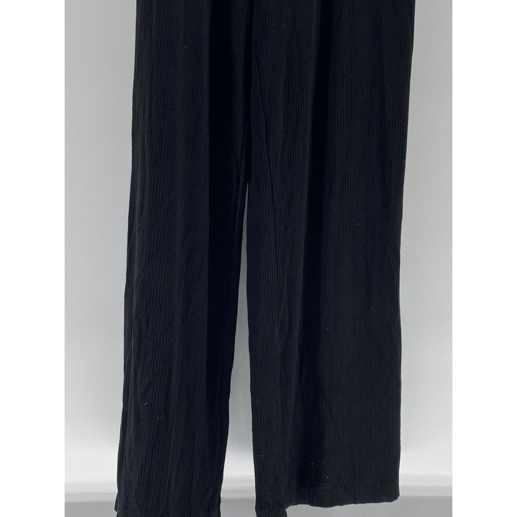 SANCTUARY Women's Black Rib Knit Straight-Neck Pull-On Cropped Jumpsuit SZ M