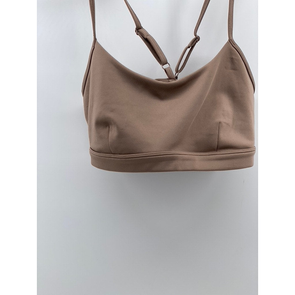 ALO Women's Gravel Tan Scoop-Neck Cross-Back Airlift Intrigue Bra SZ S