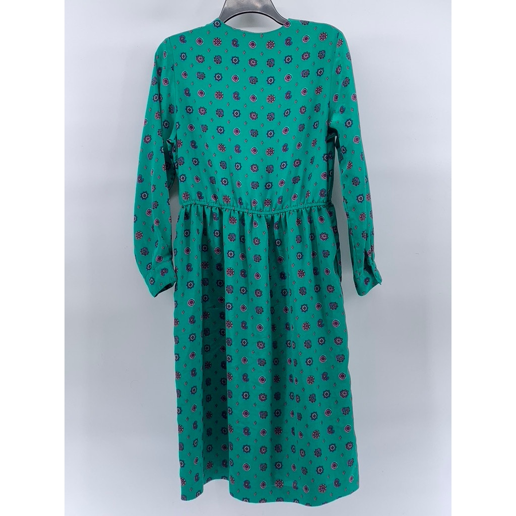APPLESEED'S Petite Women's Green Printed Half-Button A-Line Midi Dress SZ P/S