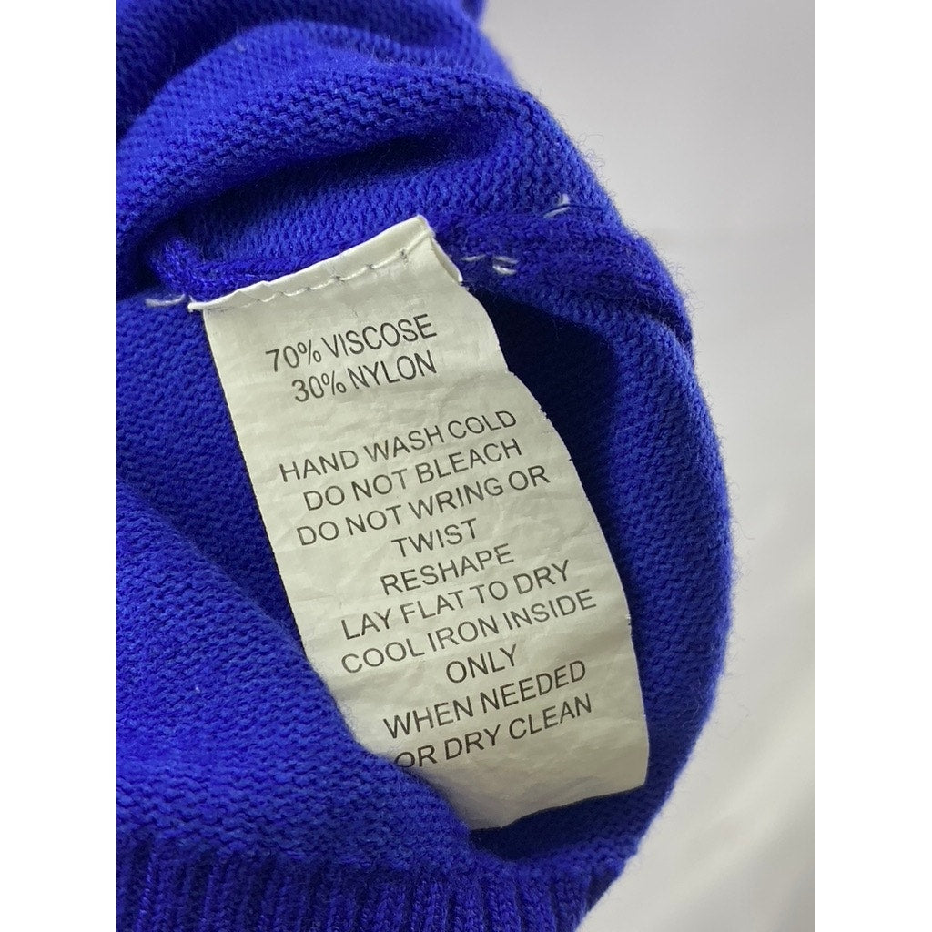 YAL NEW YORK Women’s Royal Blue-Yellow 3-D Floral Crewneck Short Sleeve Top SZ S