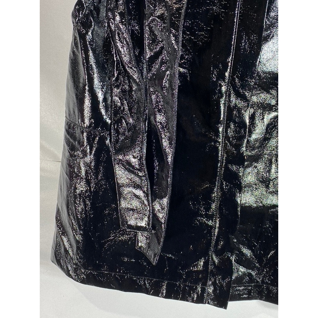 EIGHT PARIS Women's Black Faux-Leather Short-Sleeve Mini Belted Dress SZ M