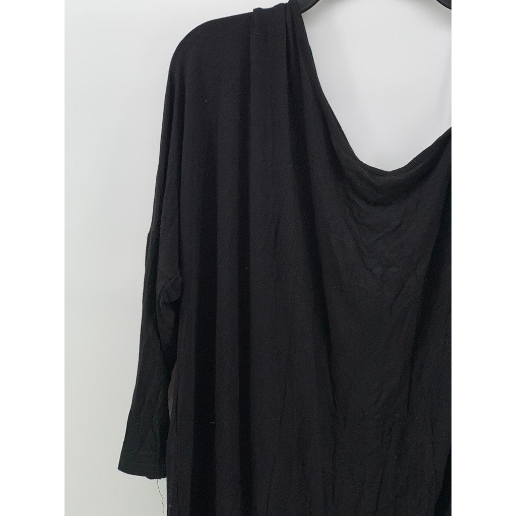 M Women's Black Cutout Shoulder Elbow Sleeve Asymmetrical Dress SZ L