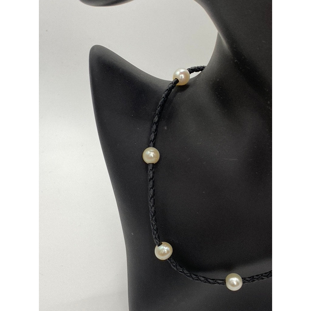 VINTAGE Women's Black Faux-Pearl Braided Necklace SZ OS