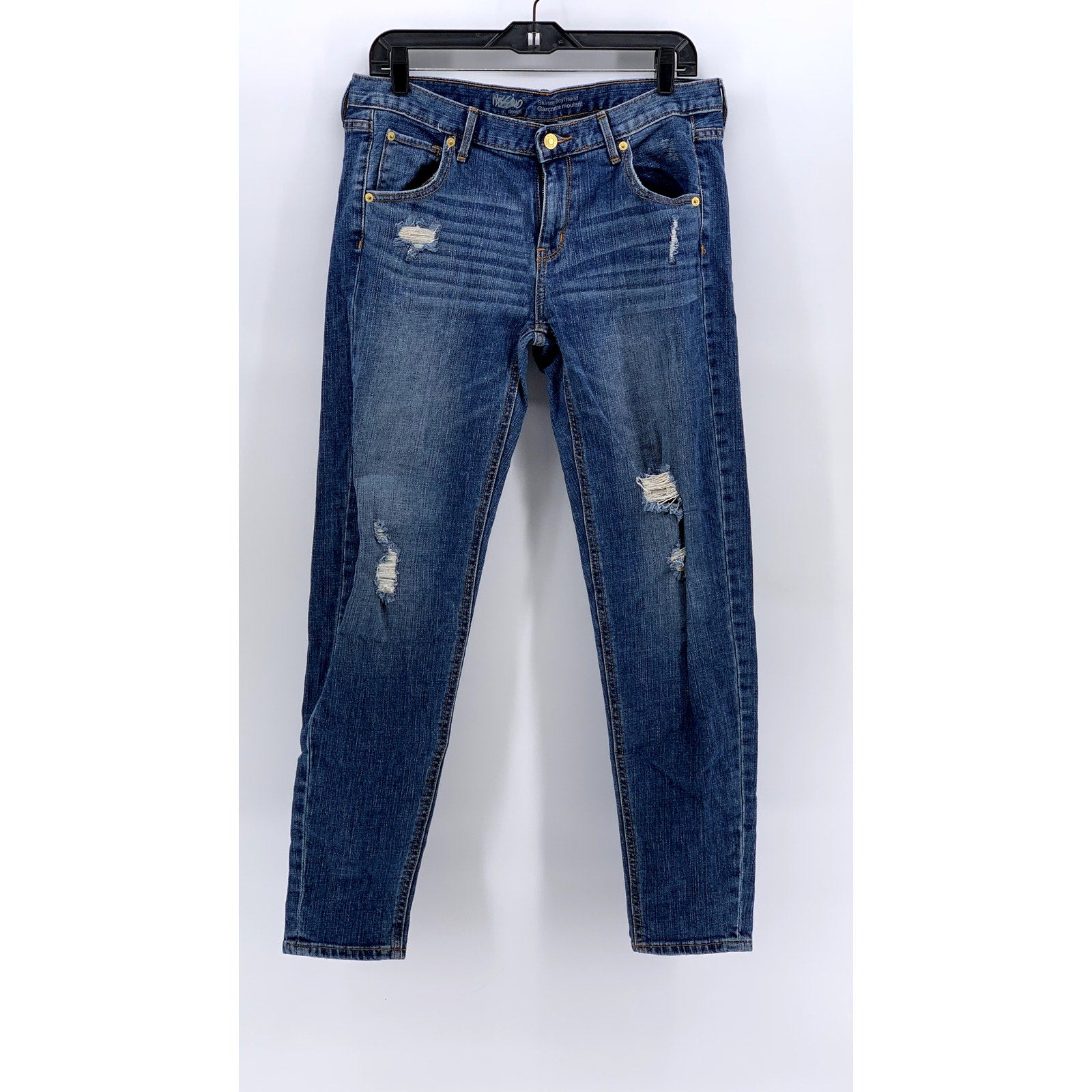 MOSSIMO Women's Dark Blue Denim Distressed Skinny Boyfriend Jeans SZ 6