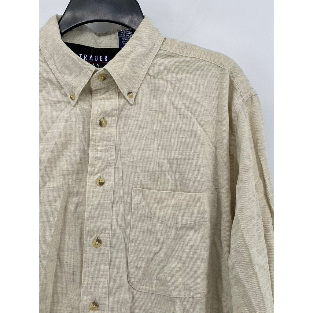 TRADER BAY Men's Beige Regular-Fit Button-up Long Sleeve Shirt SZ L