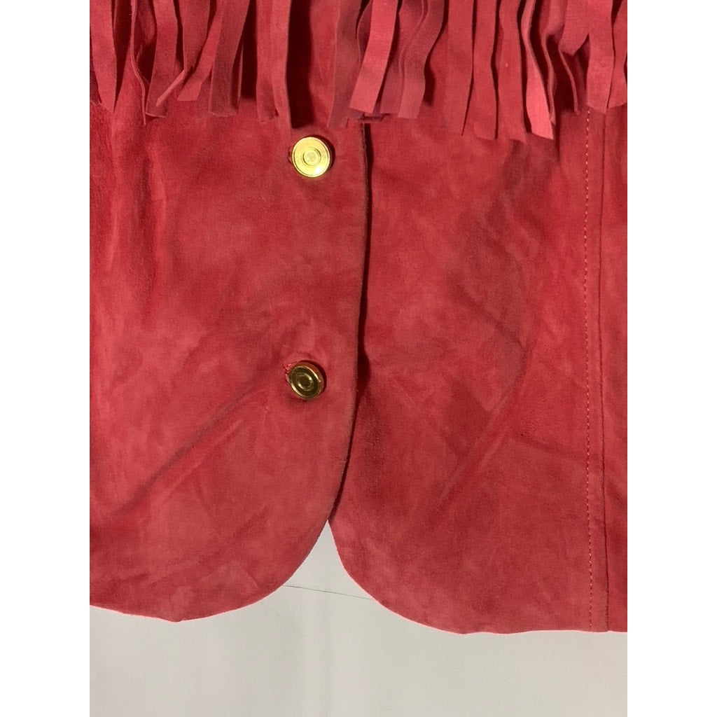 NASTY GAL COLLECTION Women's Red Suede Leather Fringe Button Down Jacket SZ 4