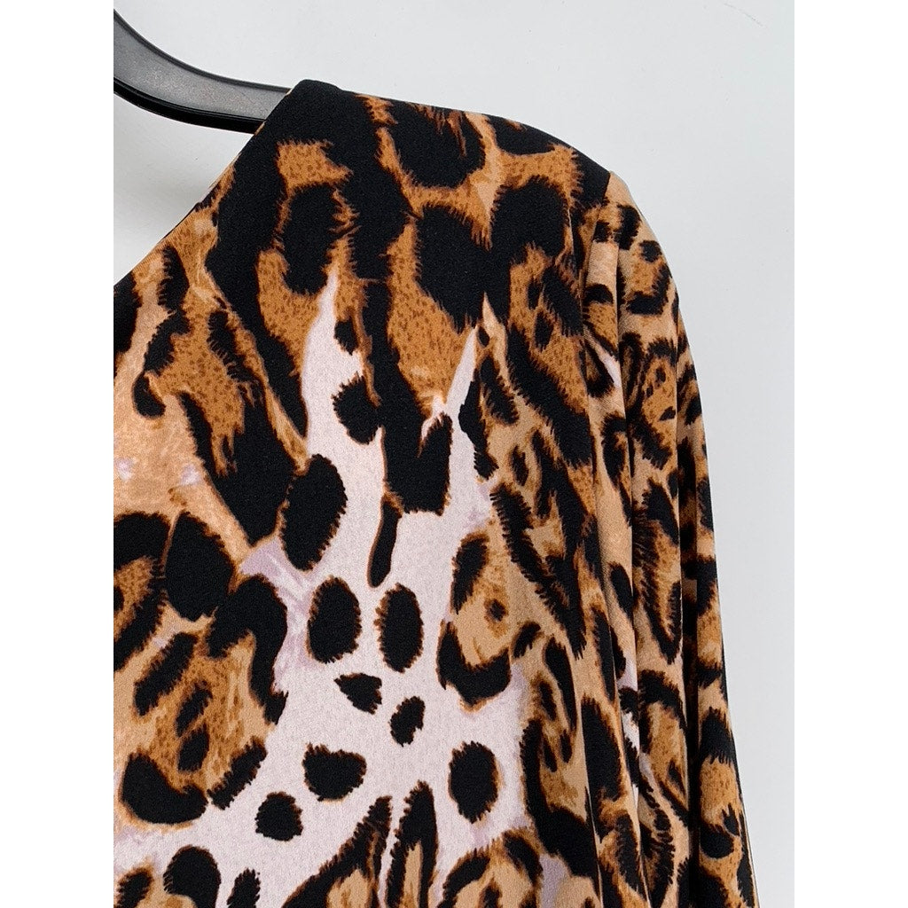 SHELBY & PALMER Women's Cheetah Print Side-Tie 3/4 Sleeve Dress SZ 18WP