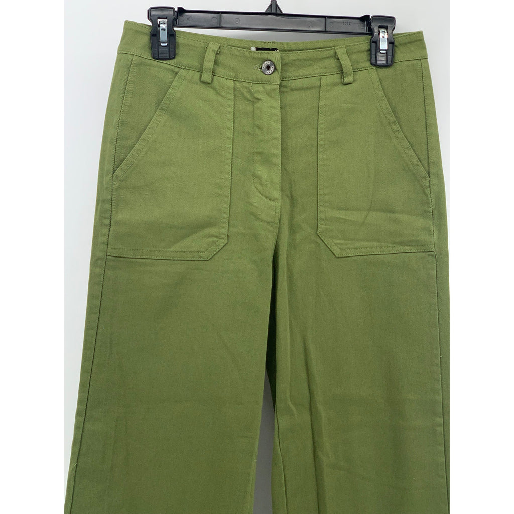 JOHANNA PARIS Women’s Dark Green Denim High Rise Wide-Leg Pant SZ M