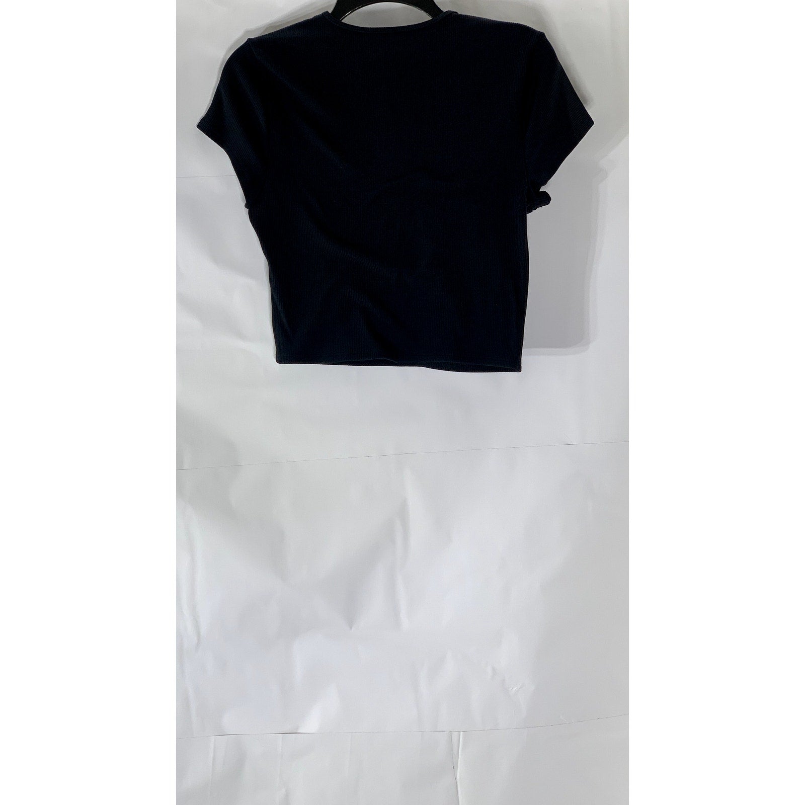 ABERCROMBIE & FITCH Women's Black Ribbed Crewneck Short Sleeve Cropped Top SZ M