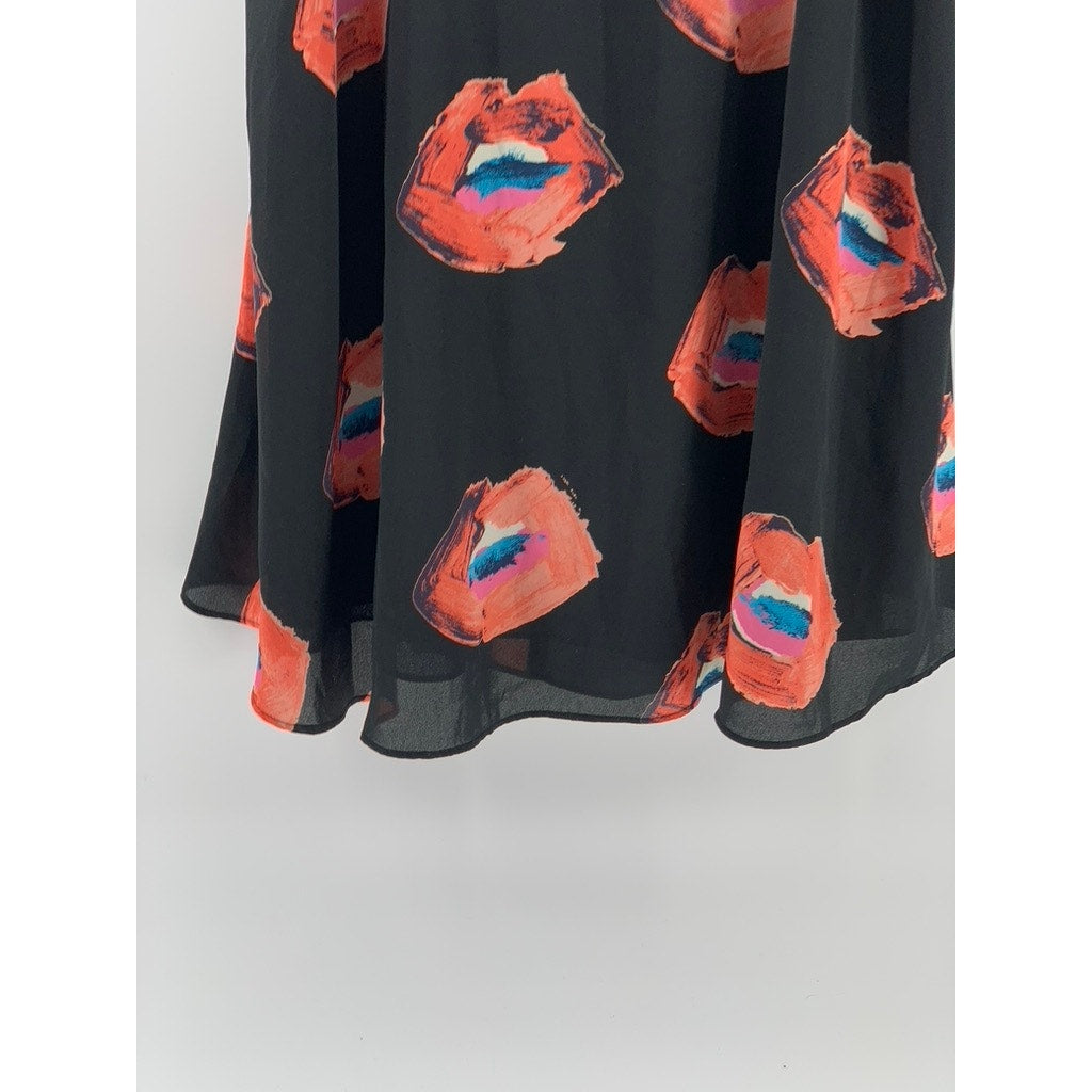 BUDDY LOVE Women's Black-Red Lip Print Melanie Scoop-Neck A-Line Mini Dress SZ S