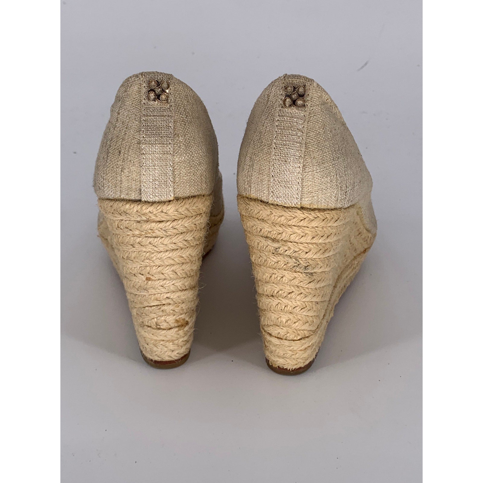 COACH Women's Beige Milan Peep-Toe Canvas Espadrille Wedge Platform Heels SZ 6B